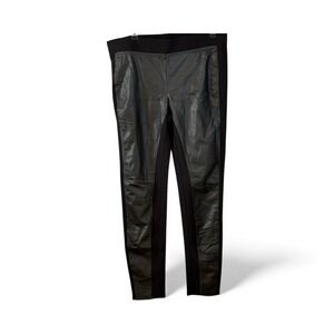Ann Taylor Black Faux Leather Panel Leggings Pants LT